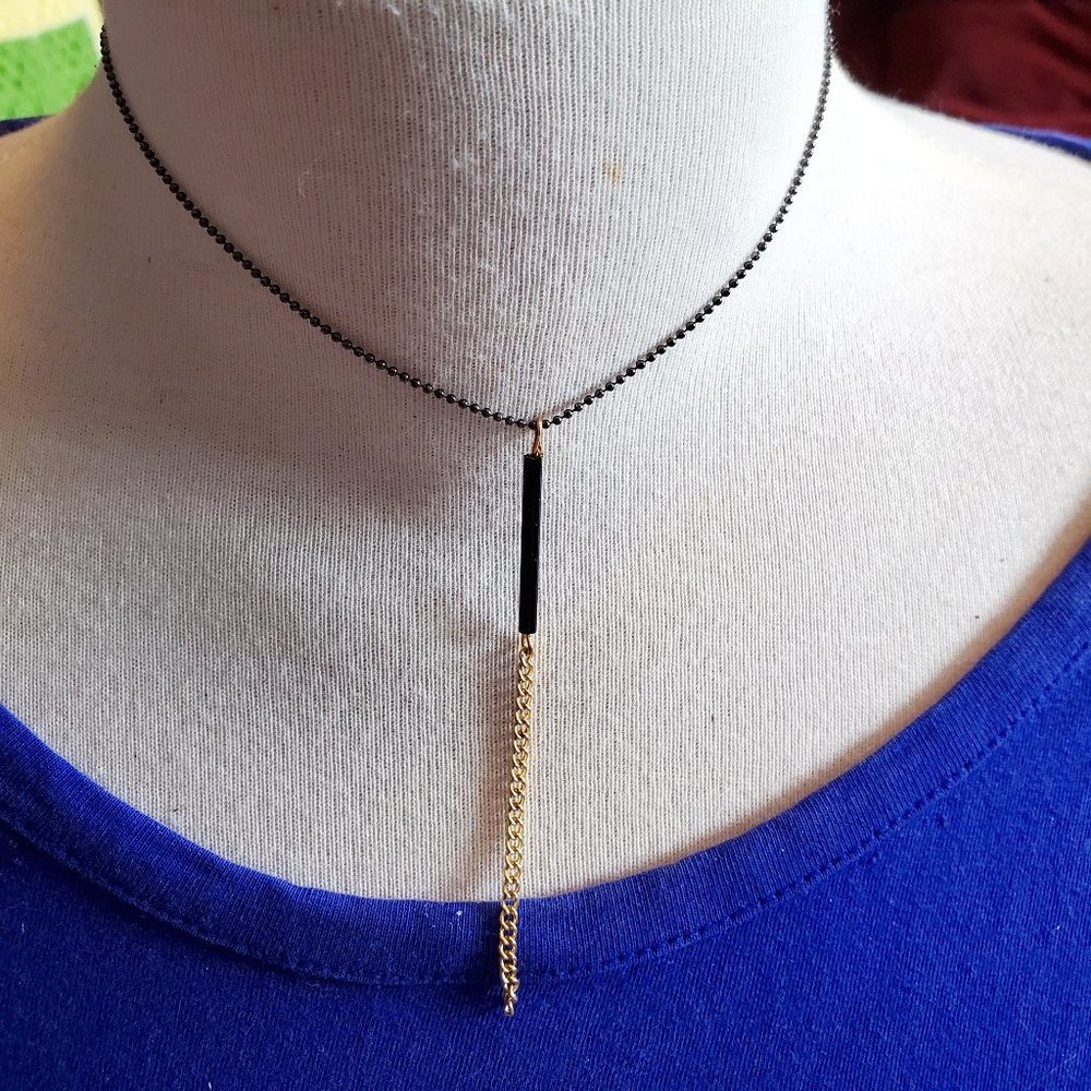 12" Choker Black Chain Gold Tassel Necklace Simple